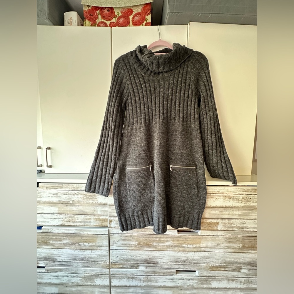 🩶 Eight Eight Eight Charcoal Wool Blend Cowl Neck Sweater Dress M